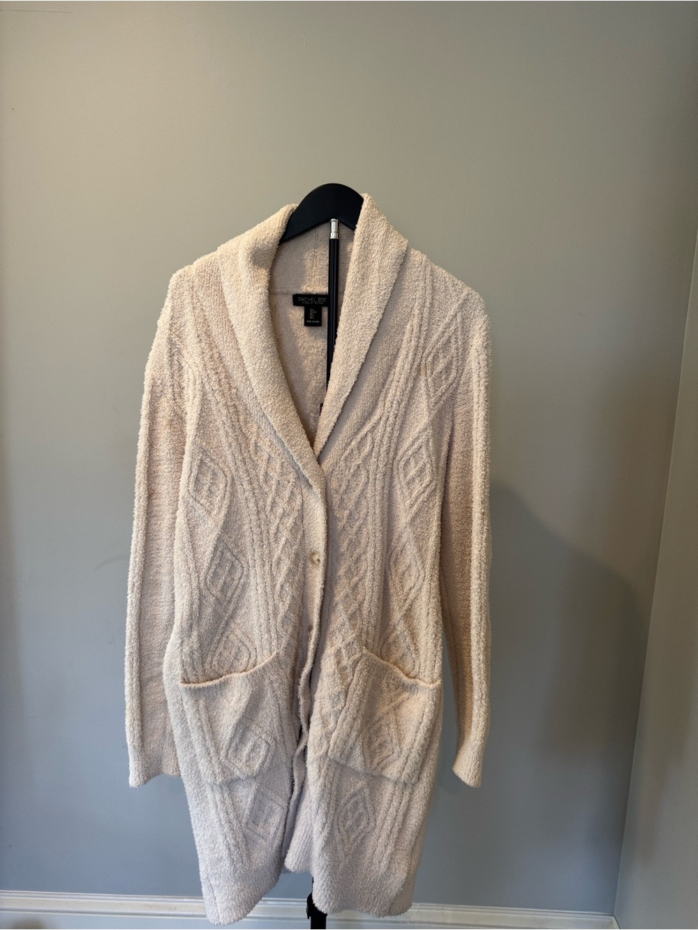 Rachel Zoe Cream Cable Knit Shawl Collar Cardigan